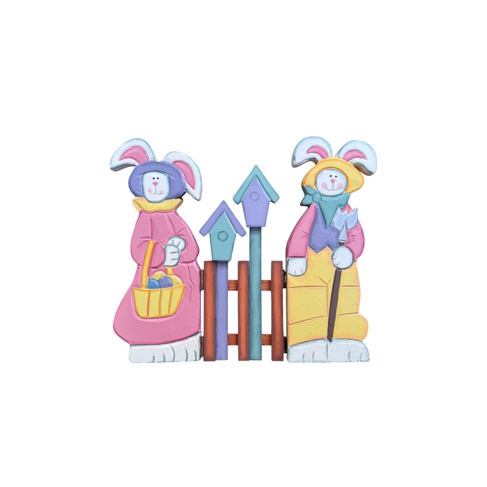 DanDee Vintage‎ Easter Bunny Wood Screen Tabletop Decor Picket Fence Birdhouse